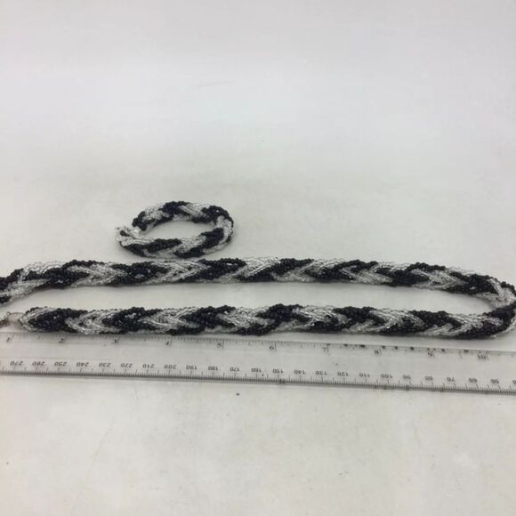 NWT Trifari Black & Clear Beads Braided Necklace/Bracelet Set 22" Necklace 7" B - Picture 4 of 4